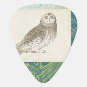 Grey Owl on Pattern Background Guitar Pick