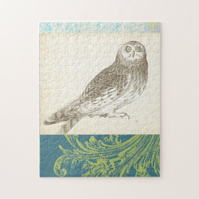 Grey Owl on Pattern Background Jigsaw Puzzle (Vertical)