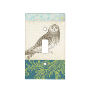 Grey Owl on Pattern Background Light Switch Cover