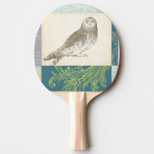Grey Owl on Pattern Background Ping-Pong Paddle