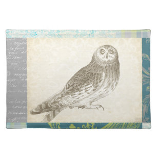 Grey Owl on Pattern Background Placemat