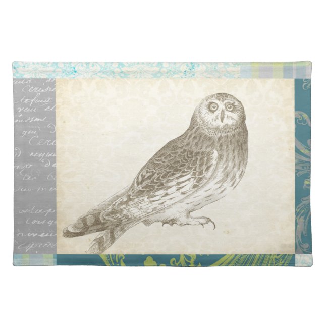 Grey Owl on Pattern Background Placemat (Front)