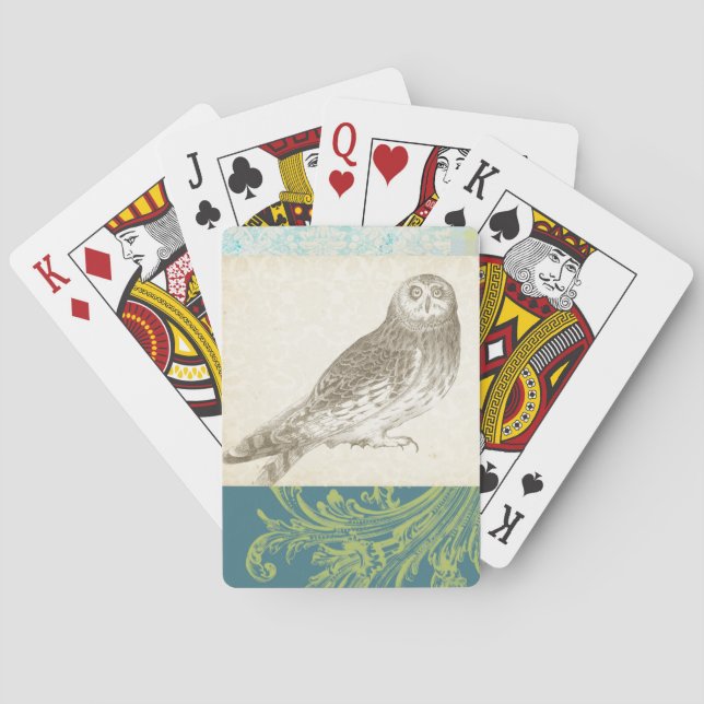 Grey Owl on Pattern Background Poker Cards (Back)