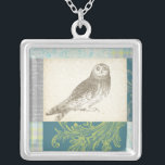 Grey Owl on Pattern Background Silver Plated Necklace<br><div class="desc">Feeling artsy? Get this contemporary drawing of a grey owl on a collage-inspired background. The background is colorful and includes tones of blue,  grey and green. This fine art print will brighten any living room,  bathroom or bedroom.</div>