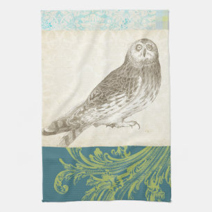 Grey Owl on Pattern Background Towel
