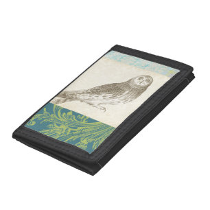 Grey Owl on Pattern Background Tri-fold Wallet