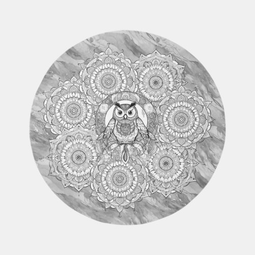 Grey Owl Rug Circle Mandala Round Carpet