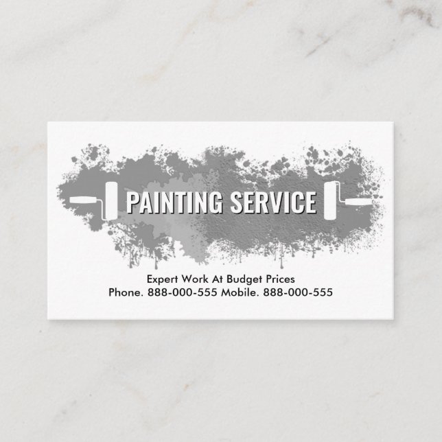 Grey Paint Splatter Painting Service Business Card (Front)