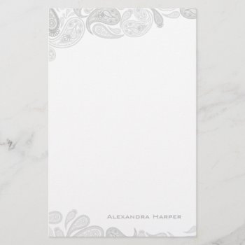 Grey Paisley Personalized Stationery by cranberrydesign at Zazzle