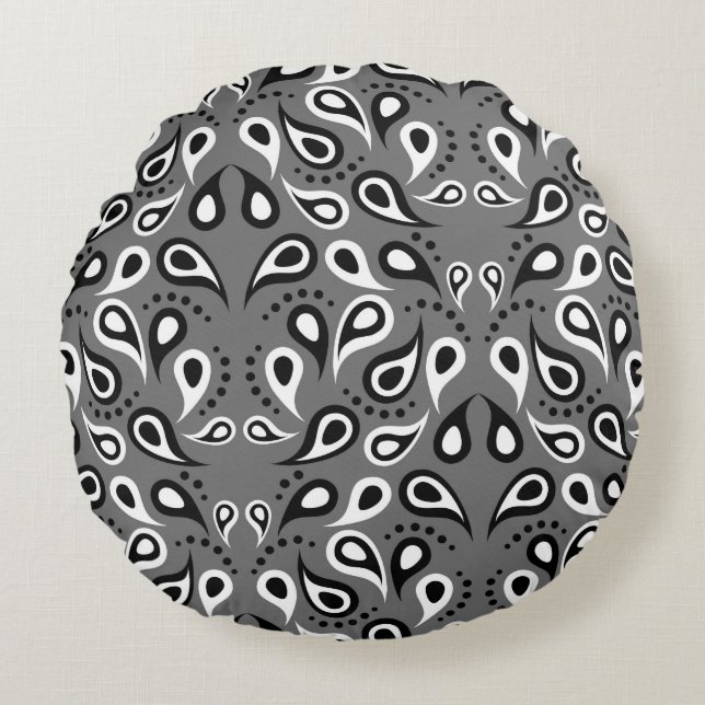 grey paisley round pillow (Front)