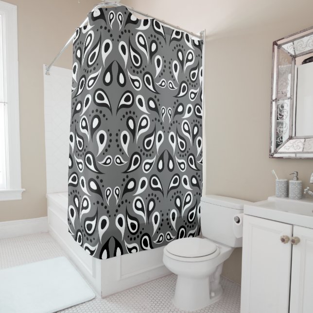 grey paisley shower curtain (In Situ)