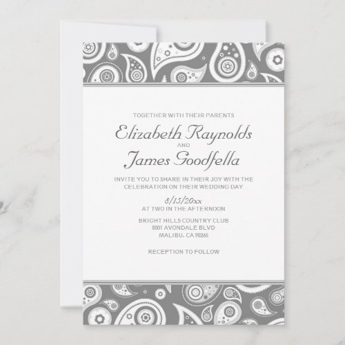 Grey Paisley Wedding Invitations