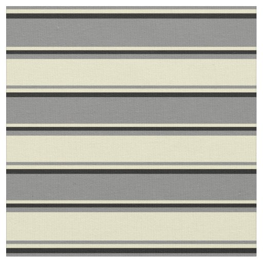 Grey, Pale Goldenrod & Black Stripes Fabric