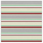 [ Thumbnail: Grey, Pale Goldenrod, Green, White & Maroon Lines Fabric ]