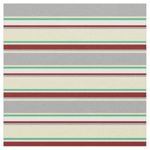 Grey, Pale Goldenrod, Green, White & Maroon Lines Fabric