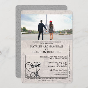 Grey Paris Passport Wedding Invitation