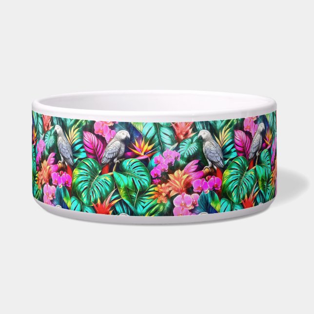 Grey Parrot Jungle Dreams Seamless Surface Pattern Bowl (Front)