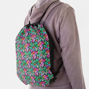 Grey Parrot Jungle Dreams Seamless Surface Pattern Drawstring Bag