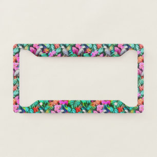 Grey Parrot Jungle Dreams Seamless Surface Pattern License Plate Frame