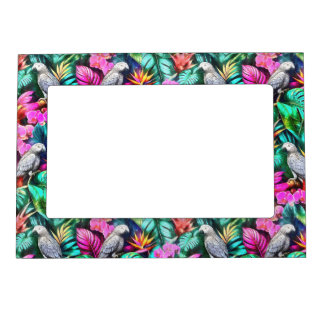 Grey Parrot Jungle Dreams Seamless Surface Pattern Magnetic Frame
