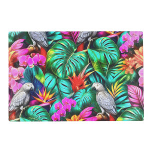 Grey Parrot Jungle Dreams Seamless Surface Pattern Placemat