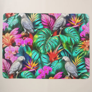Grey Parrot Jungle Dreams Seamless Surface Pattern Sherpa Blanket