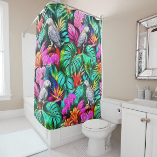Grey Parrot Jungle Dreams Seamless Surface Pattern Shower Curtain