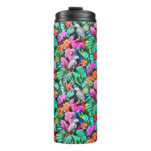 Grey Parrot Jungle Dreams Seamless Surface Pattern Thermal Tumbler