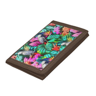 Grey Parrot Jungle Dreams Seamless Surface Pattern Tri-fold Wallet