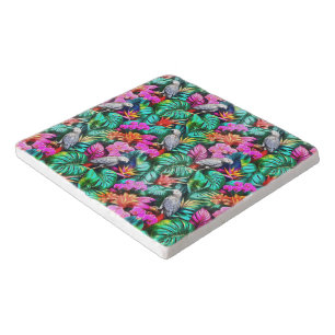 Grey Parrot Jungle Dreams Seamless Surface Pattern Trivet