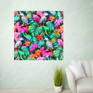 Grey Parrot Jungle Dreams Seamless Surface Pattern Wall Decal