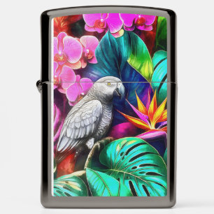 Grey Parrot Jungle Dreams Seamless Surface Pattern Zippo Lighter