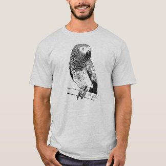 Grey parrot on grey shirt