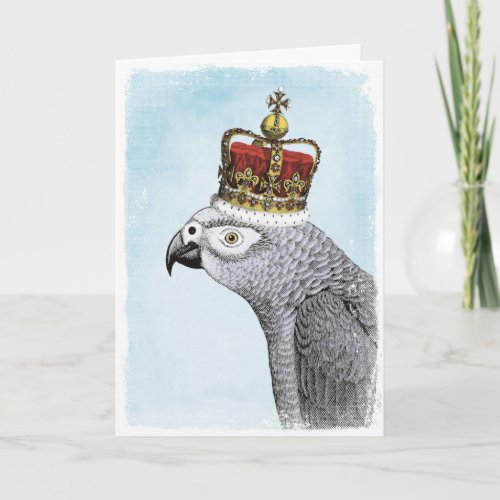 Grey Parrot with Royal Crown Card