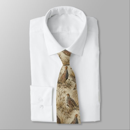 Grey Partridge — Autumn Highlands Wildlife Art Neck Tie