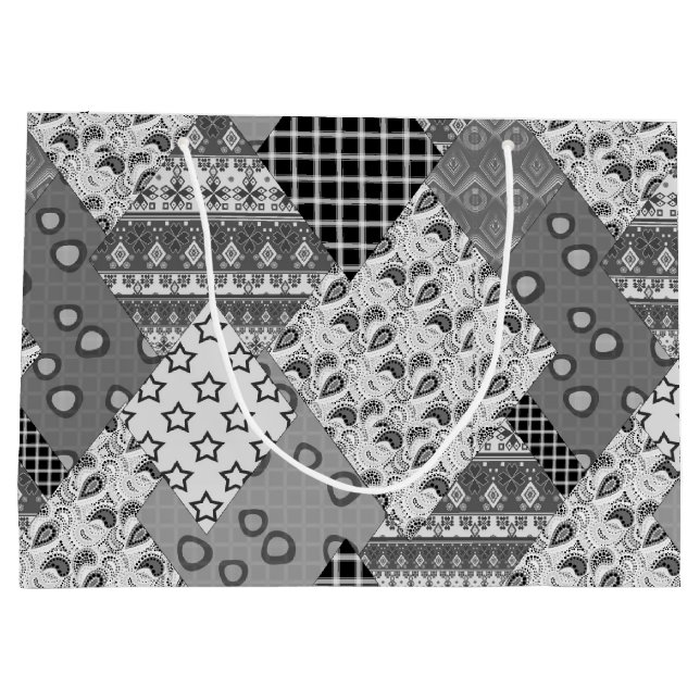 Grey Patchwork Patchwork Pattern  Large Gift Bag (Back)