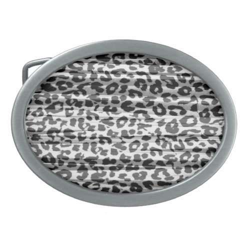 Grey pattern leopard fur texture oval belt buckle