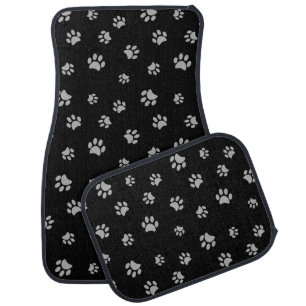 Grey Paw Prints Pattern on Black Car Floor Mat