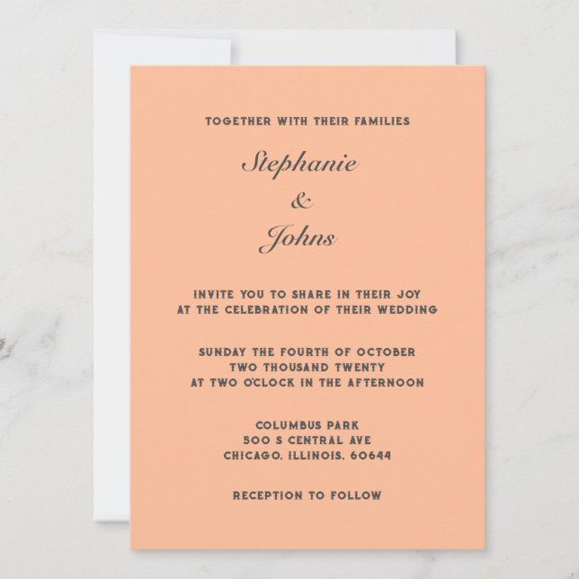 Grey Peach Fuzz Elegant Simple Minimal Wedding Invitation (Front)