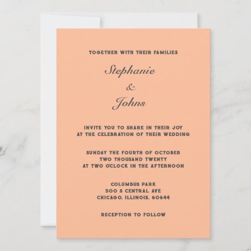 Grey Peach Fuzz Elegant Simple Minimal Wedding Invitation