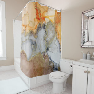 Grey Peach Marbled Abstract Shower Curtain