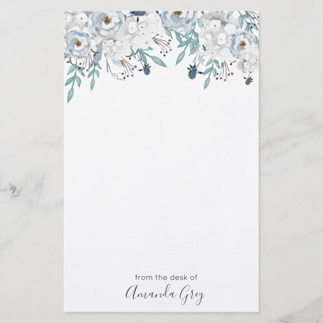 Grey Peonies Personalized Notepad Stationery (Front)