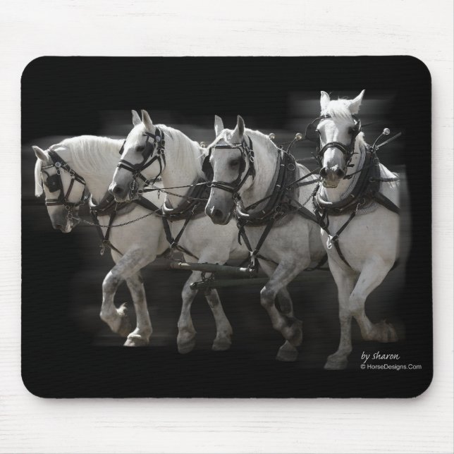 Grey Percheron Draft Horses - Four Abreast Mouse Pad (Front)