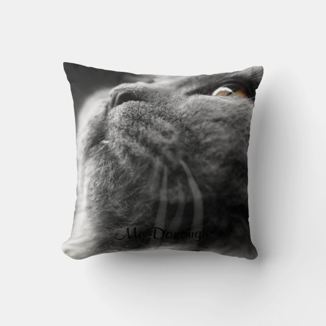 Grey Persian Cat Throw Pillow (Front)