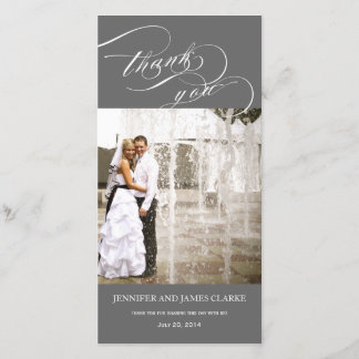 Grey Personalized Script Photo Wedding Thank You Card