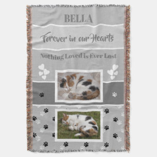 Grey pet memorial paw prints with name and photos throw blanket