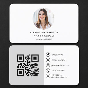 Grey Photo QR Code Business Card