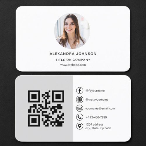 Grey Photo QR Code Business Card