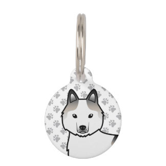 Grey Piebald Siberian Husky Cartoon Dog Head Pet ID Tag