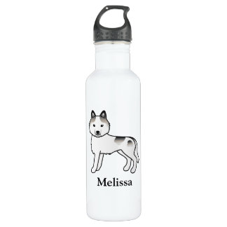 Grey Piebald Siberian Husky Cartoon Dog &amp; Name Stainless Steel Water Bottle
